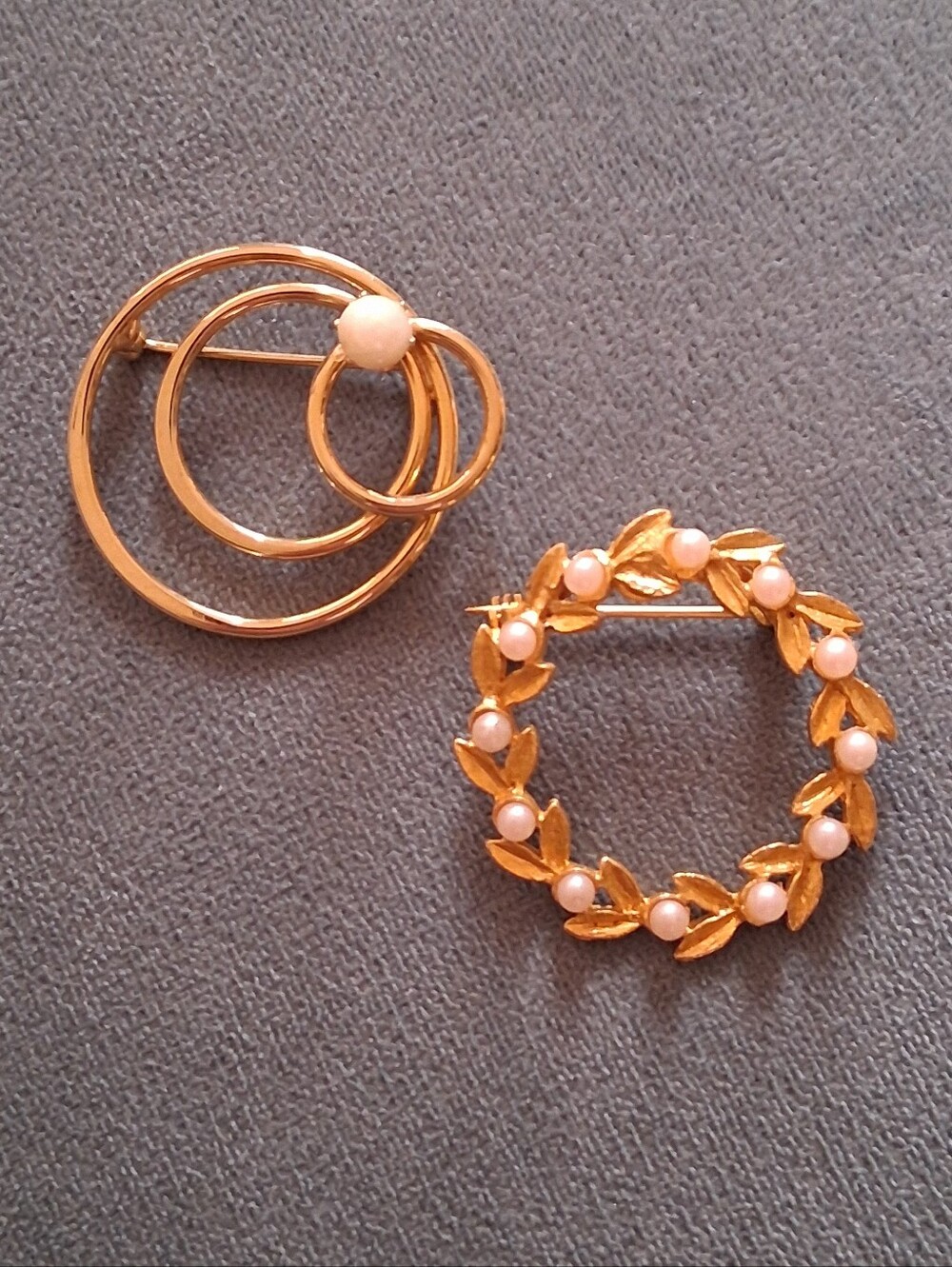 Gold-Tone Faux Pearl Wreath Brooch Set Of Two - Elegant Women’s Jewelry